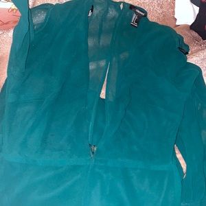 Forest green long sleeve wide leg jumpsuit .Sheer material